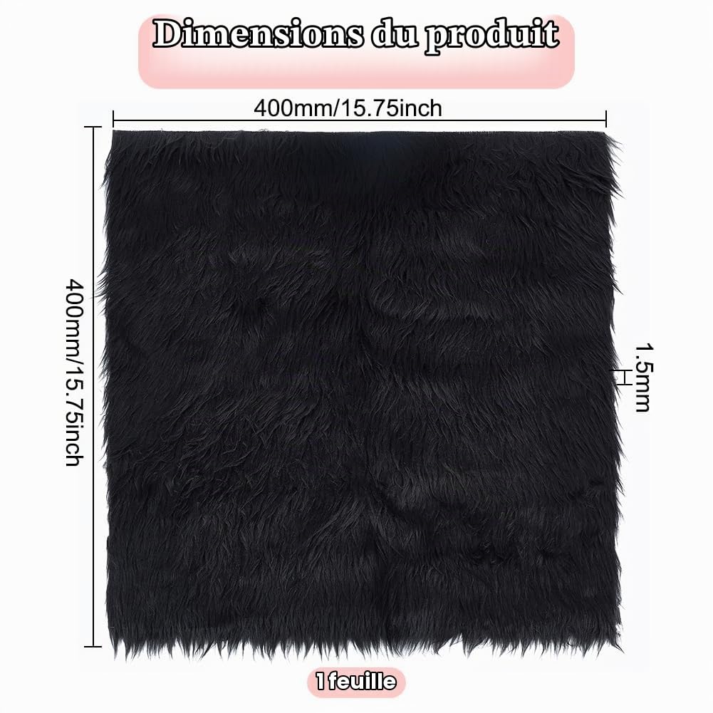 BENECREAT tissu fausse fourrure noir 40x40cm peluche