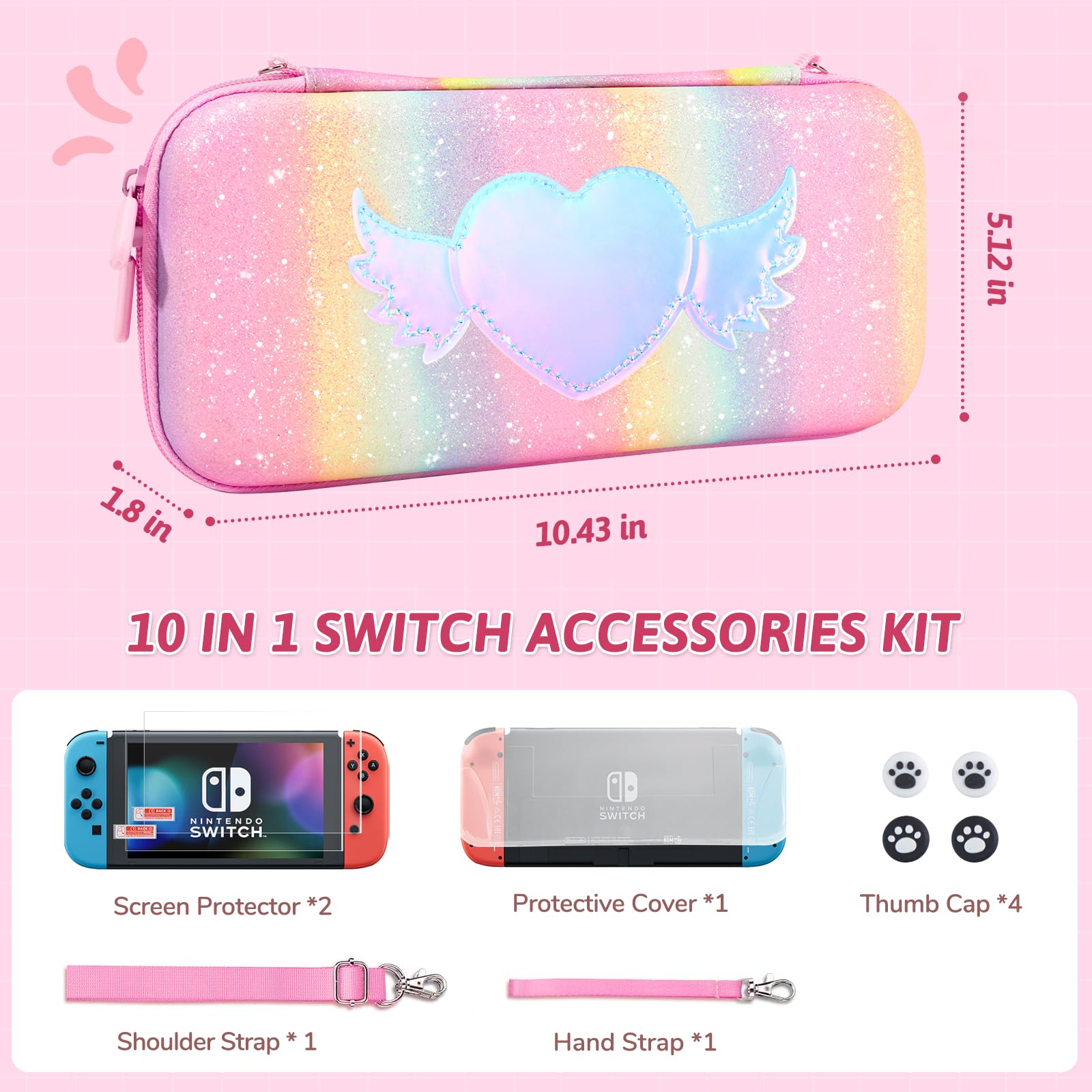JYPS 10 in 1 Housse de Transport Switch OLED rangement 10 accessoires