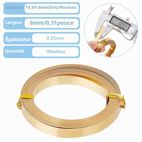 BENECREAT fil plat laiton 8 mm 6 m bijoux wrap