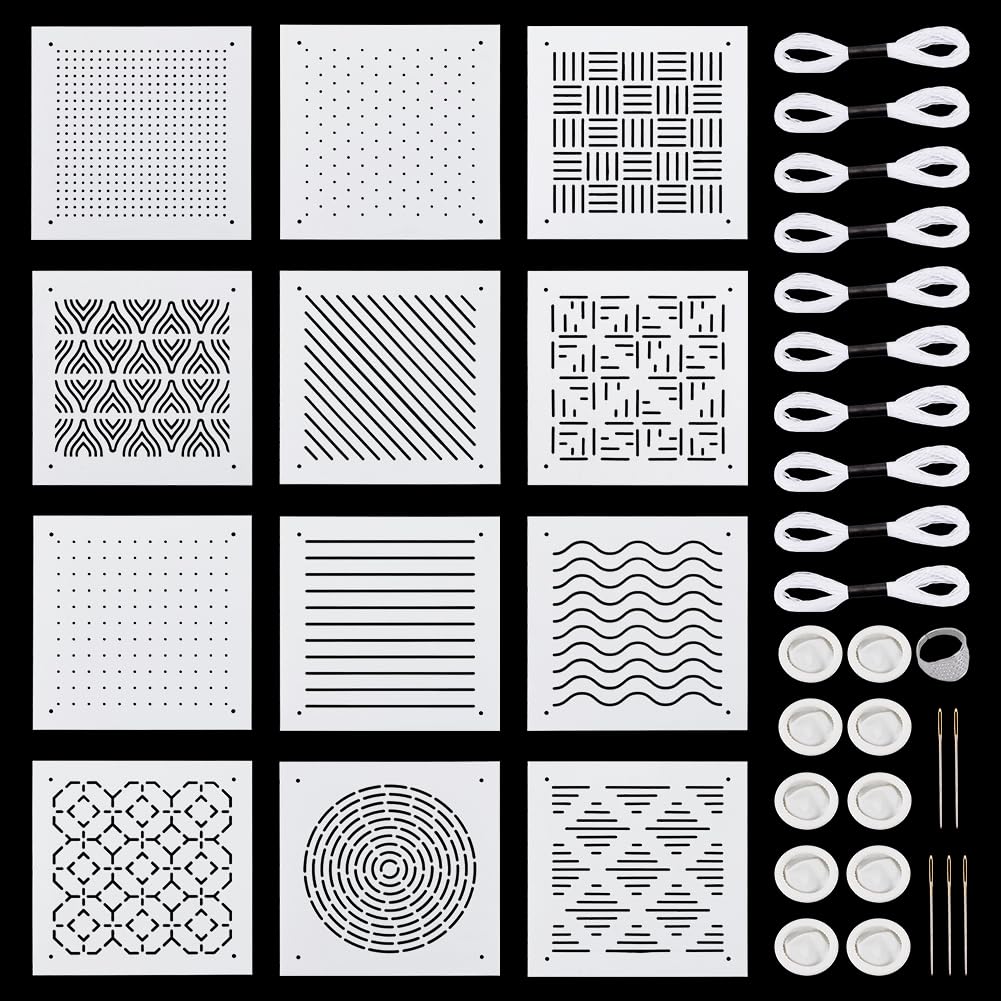 BENECREAT Kit Pochoirs Sashiko 38pcs motifs géométriques