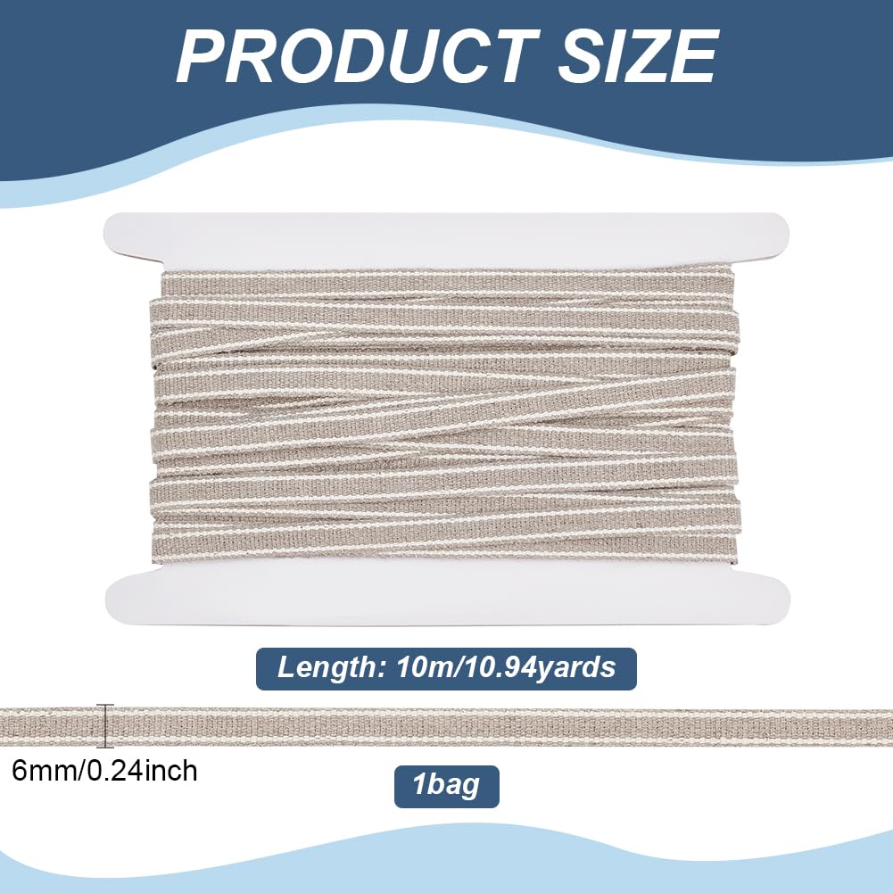 BENECREAT Ruban Reliure Lin 6mm 10m Gris Blanc rayé