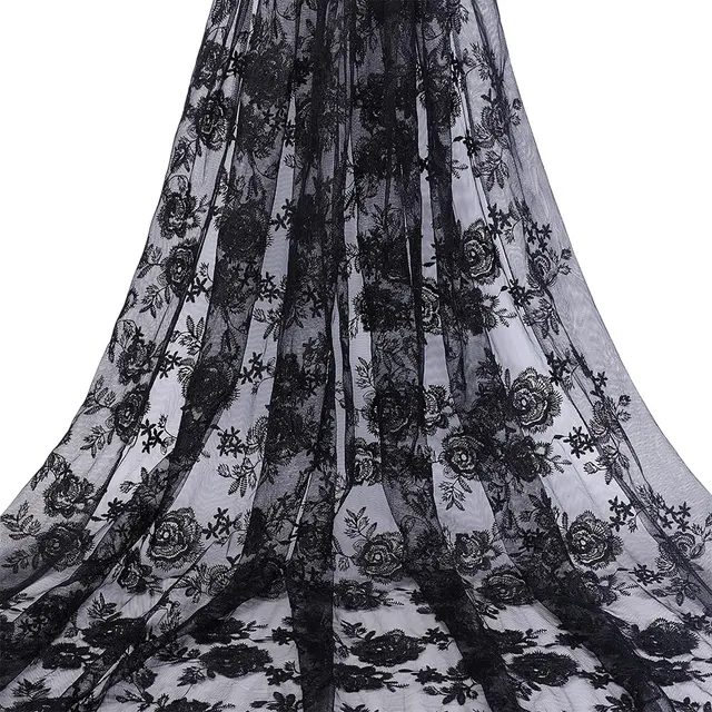 BENECREAT Tissu Dentelle Brodé Floral Noir 2m Polyester 130cm