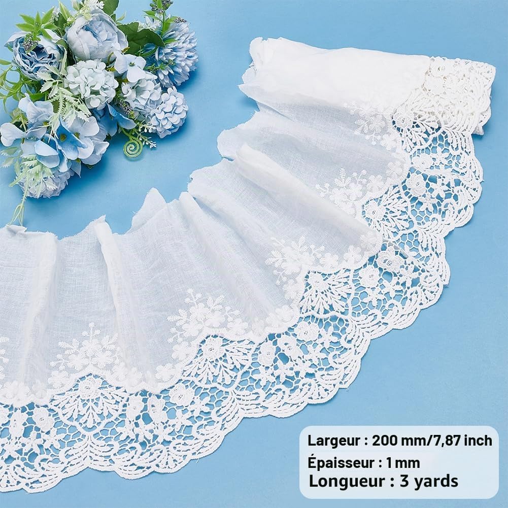 BENECREAT Ruban Dentelle Coton Blanc 20 cm x 3 m Œillet