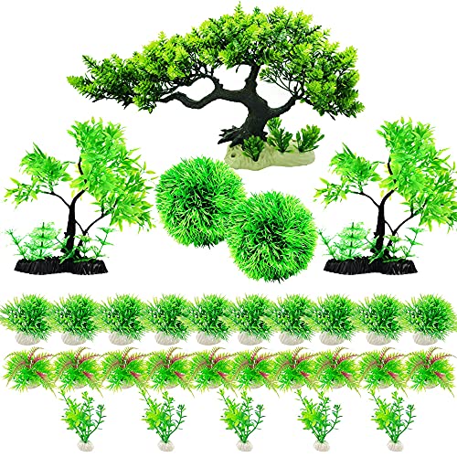 Cayway Plantes Aquarium Artificielles 30 pcs avec Arbre
