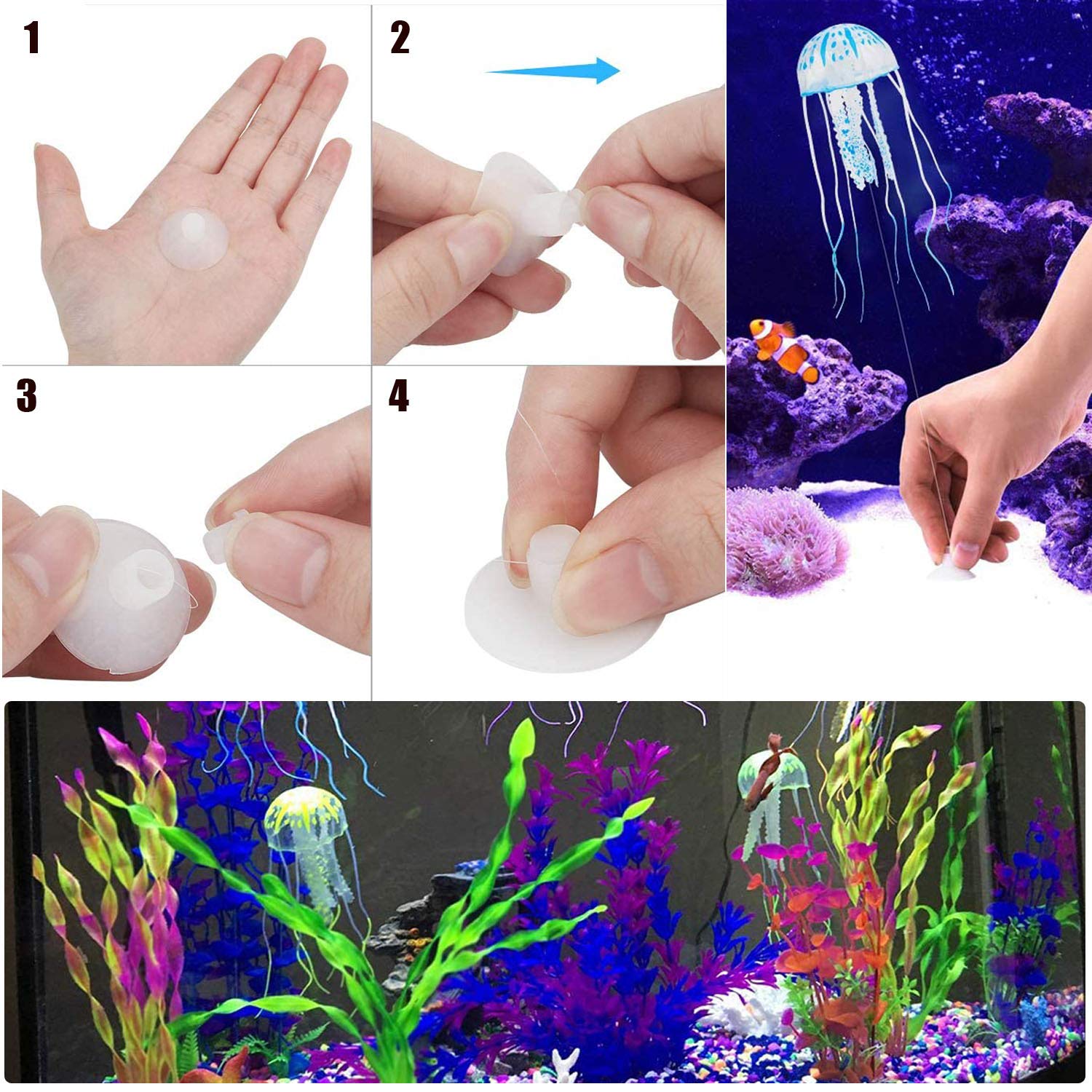 Cayway décor aquarium silicone lot 6 méduse