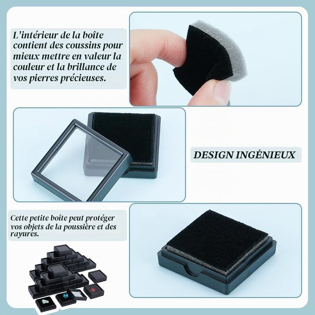 BENECREAT Boîte Présentation Gemme 40mm Noire 48pcs Plastique
