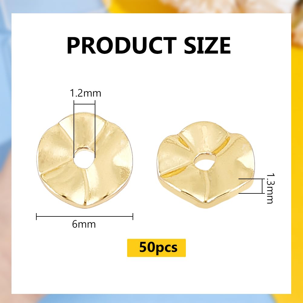 BENECREAT Perles Espacement Plaqué Or 18K 6mm 50 Pcs Disque
