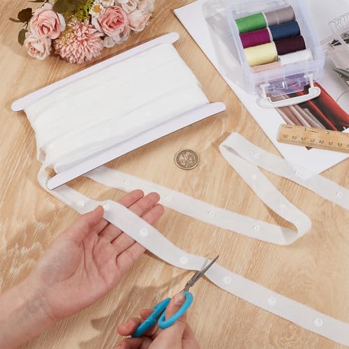 BENECREAT Ruban Boutons Pression Plastique Blanc 9,14m