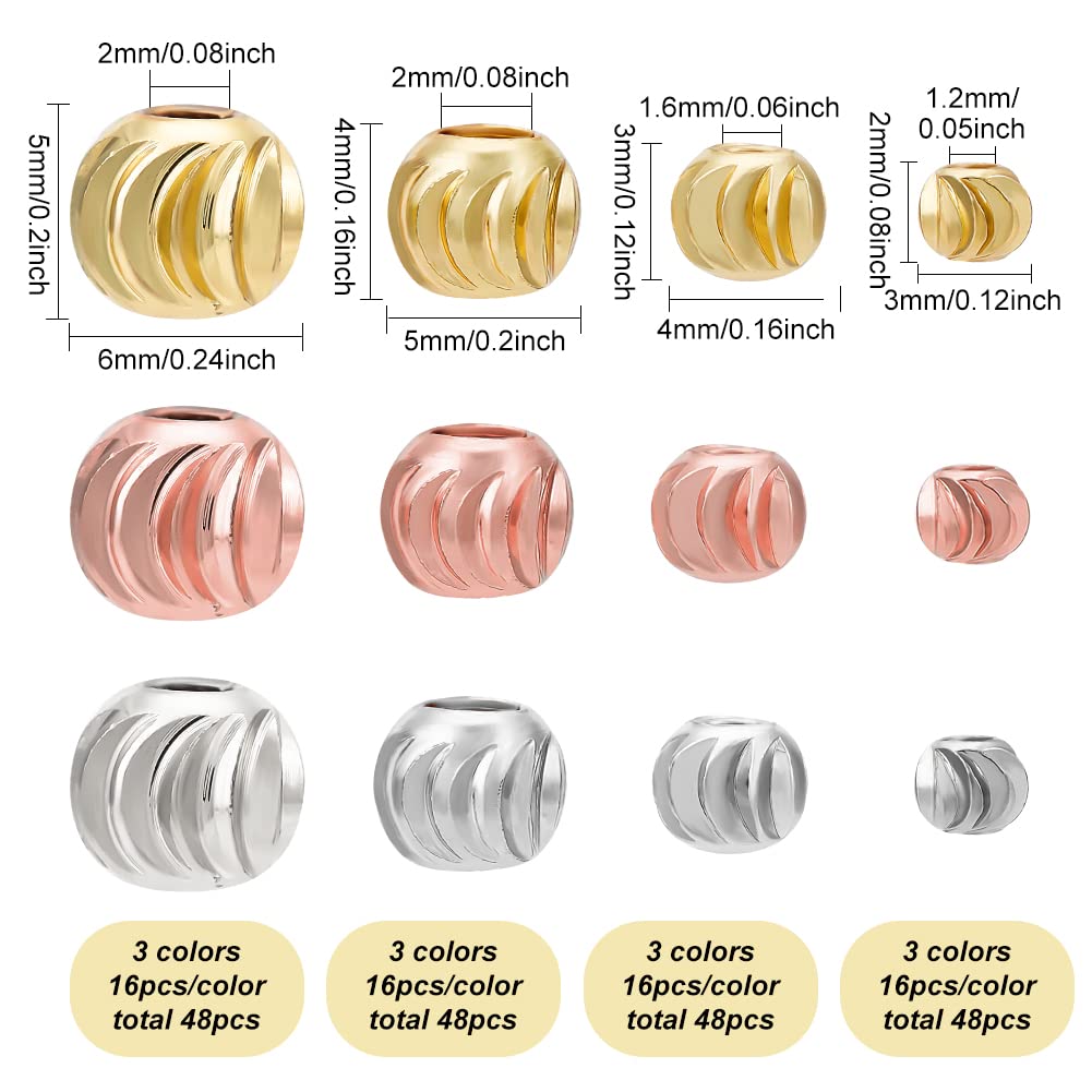 Benecreat perles rondes plaqué or 18K 192 pcs 4 tailles
