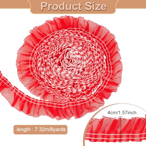 BENECREAT Ruban Dentelle Plissée Rouge 7,3 m 40 mm Polyester