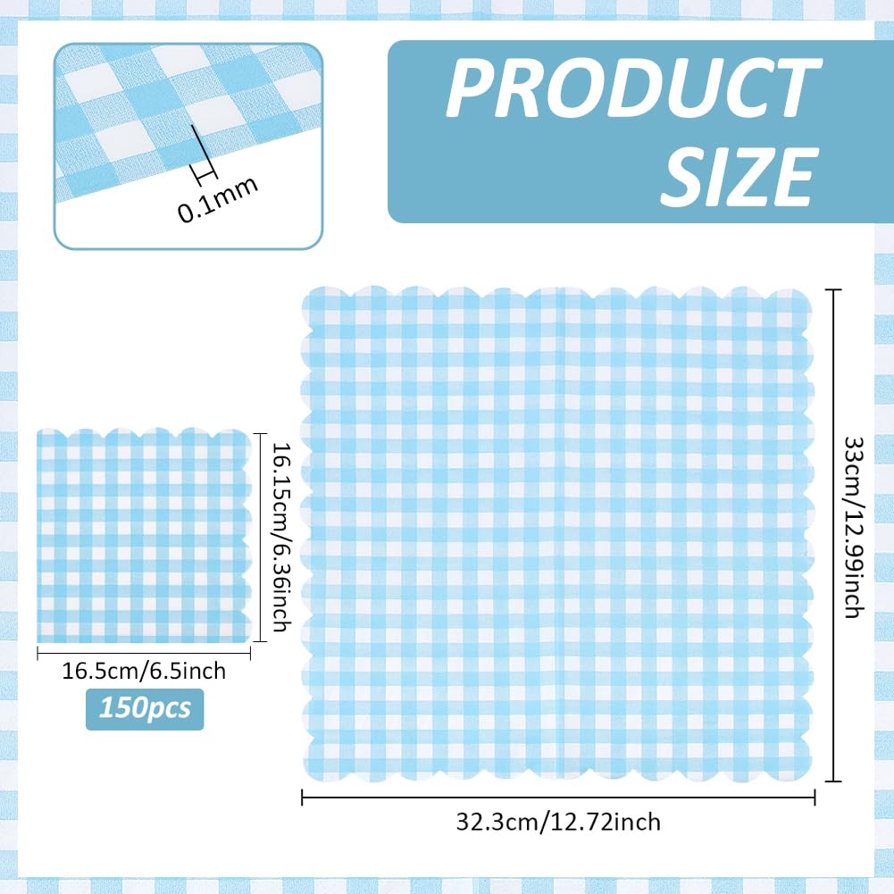 BENECREAT serviettes papier 150pcs bleu ciel carreaux