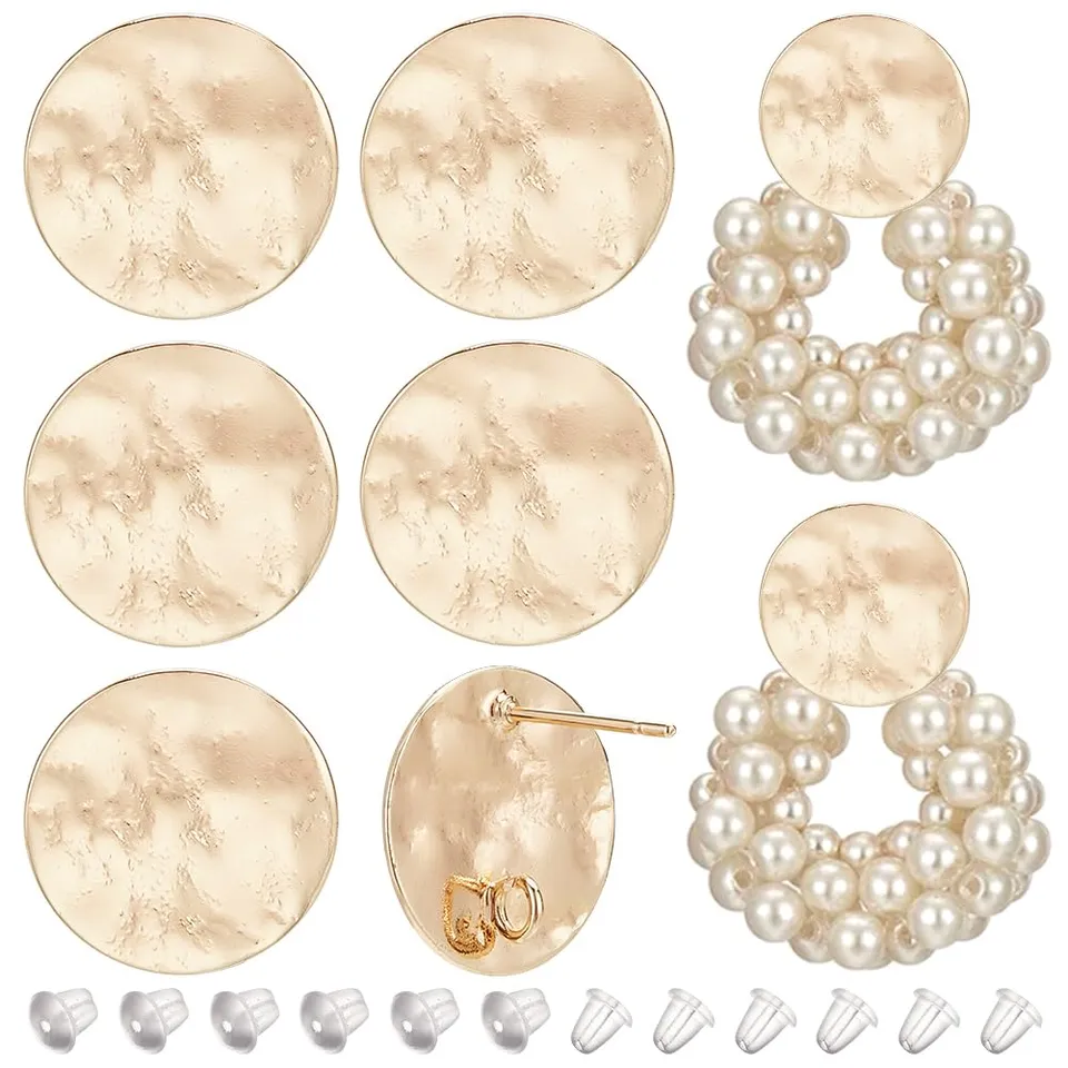 BENECREAT Clous Oreilles Rond Martelé Doré 15mm x12