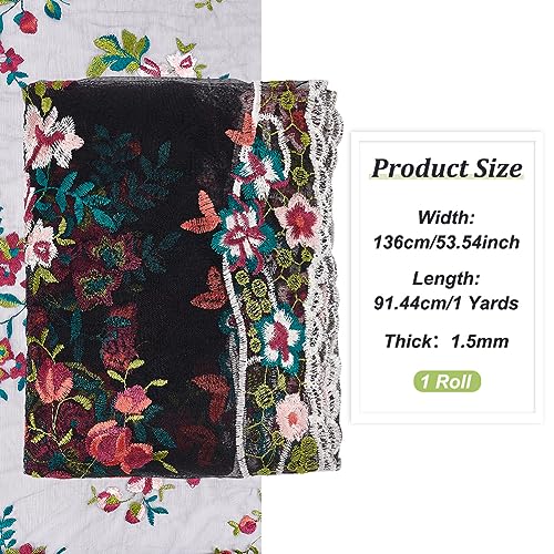 BENECREAT Tissu Dentelle Noire Fleurs 136cm 0,9m Polyester