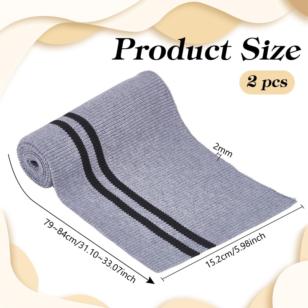 BENECREAT Tissu Jersey Côtelé Gris 79x15,2 cm 2 Pcs