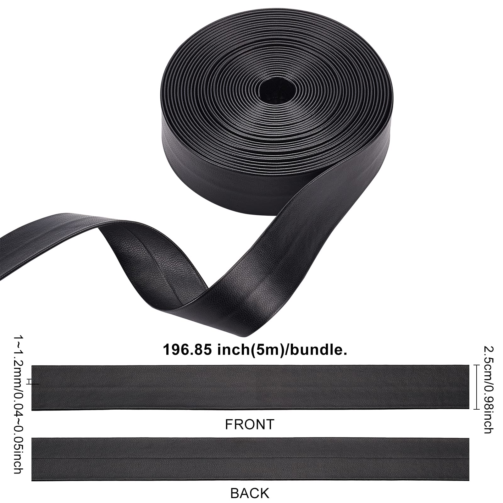 BENECREAT bracelet similicuir noir 25 mm x 5 m