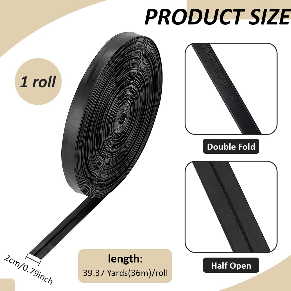 BENECREAT Biais PU cuir noir 20mm 36m