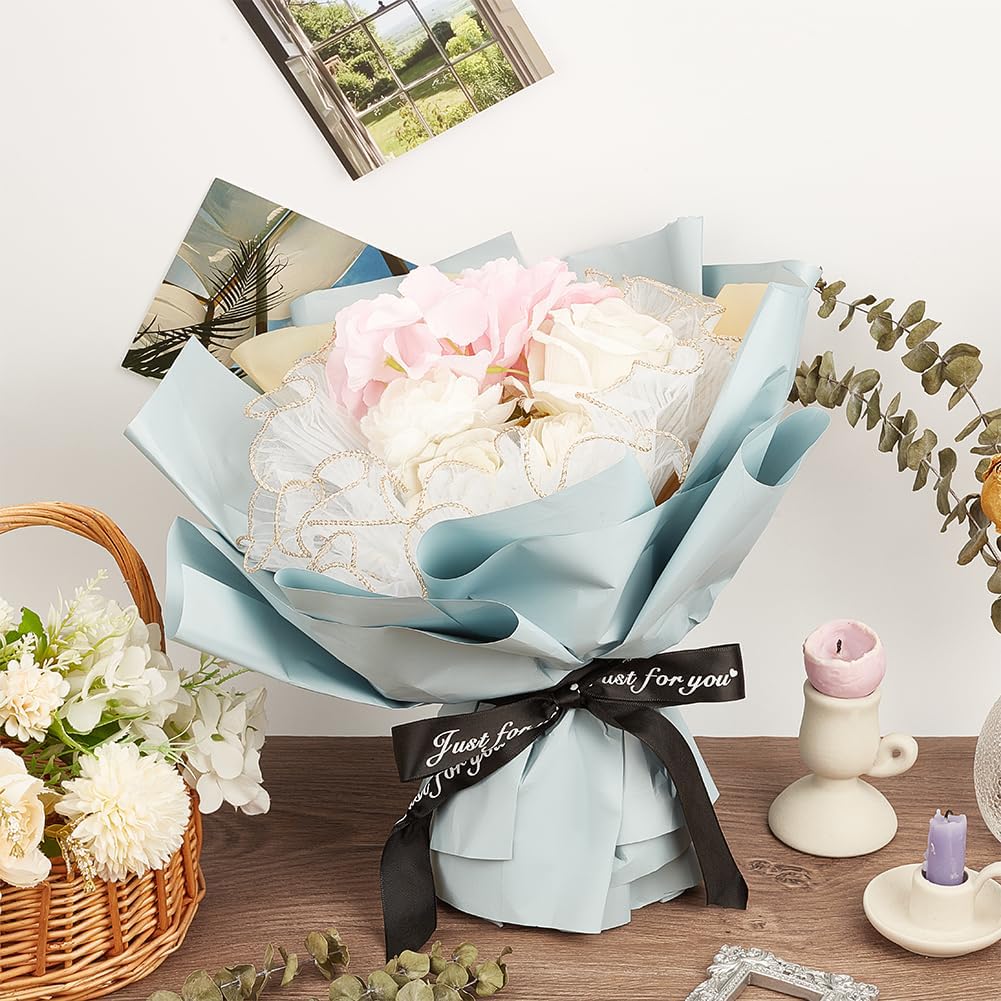 BENECREAT Papier Maille Emballage Fleurs Blanc 28cm 3,6m