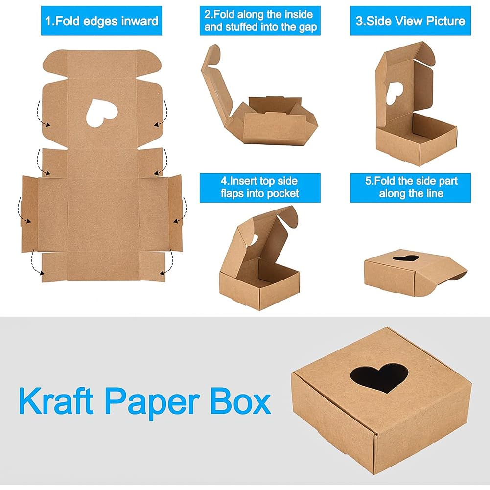 BENECREAT Boîte cadeau kraft cœur 8,7cm lot 20 marron