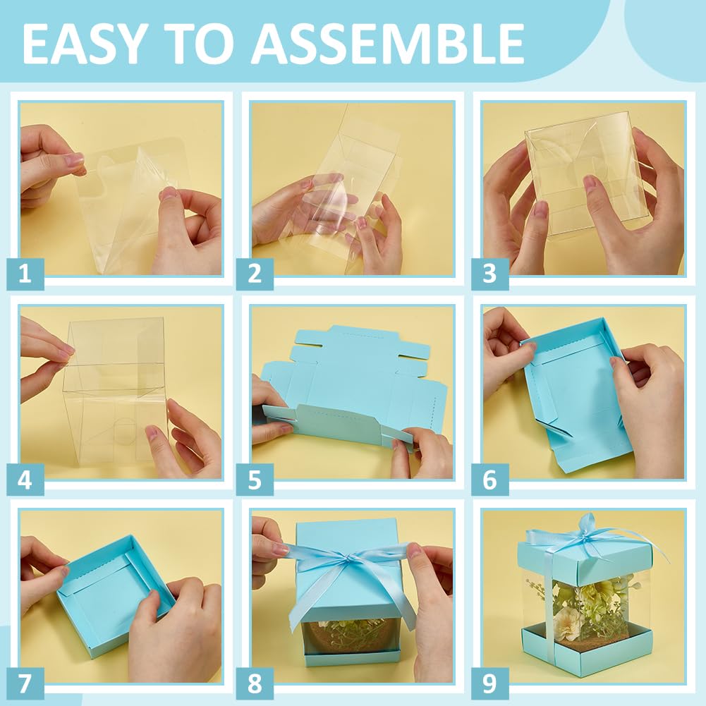 BENECREAT Boîte Cadeau Plastique Transparent Bleu Clair 10pcs 9x9x11cm