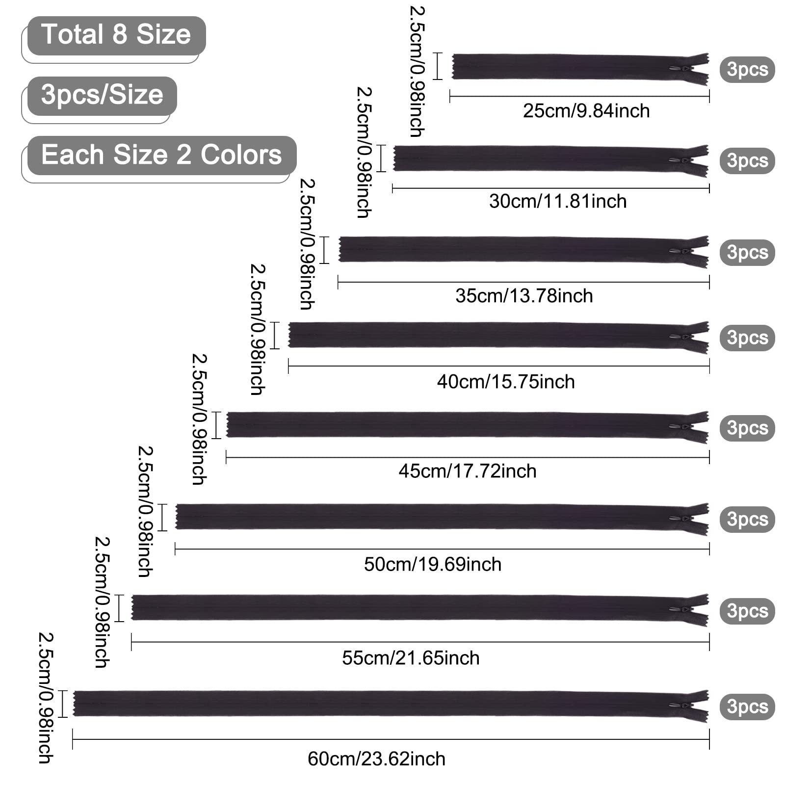 BENECREAT Fermeture Éclair Nylon Noir Blanc 8 Tailles x48
