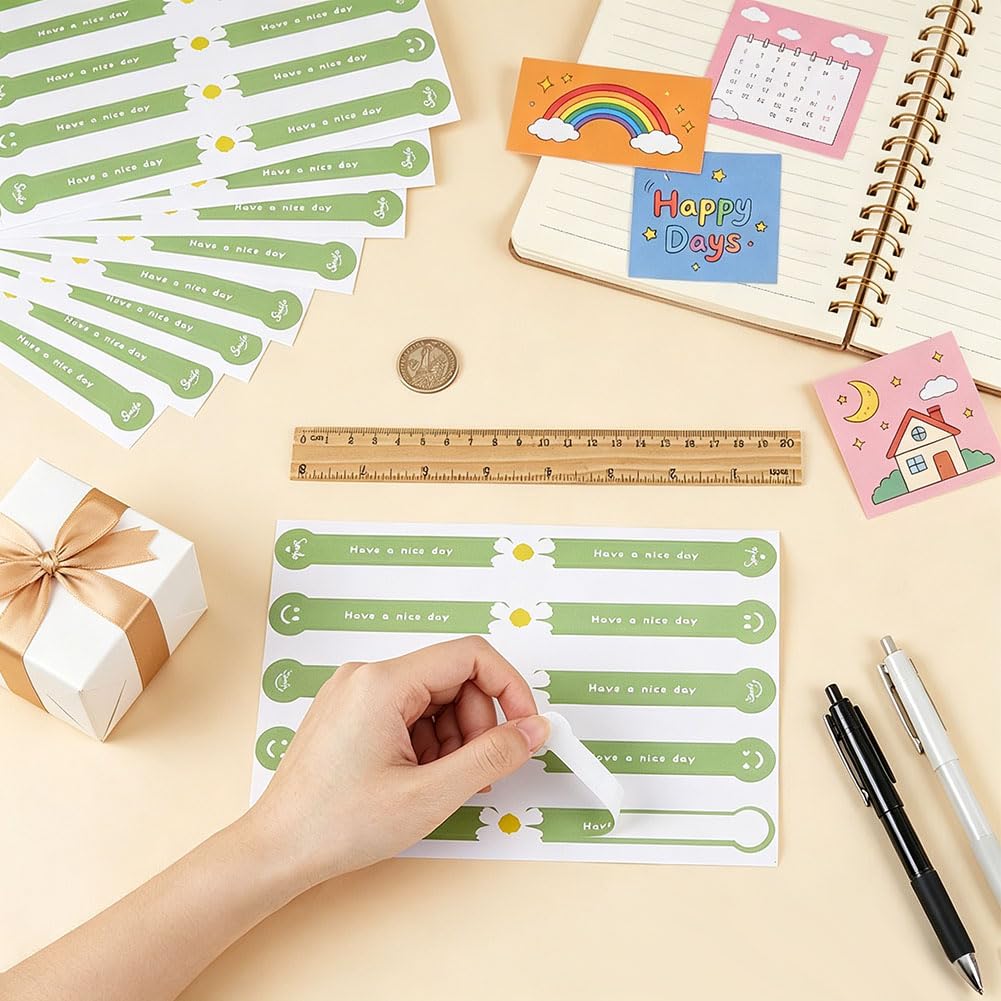 BENECREAT Autocollants Vert Fleurs Blanches 15x20,5cm x300