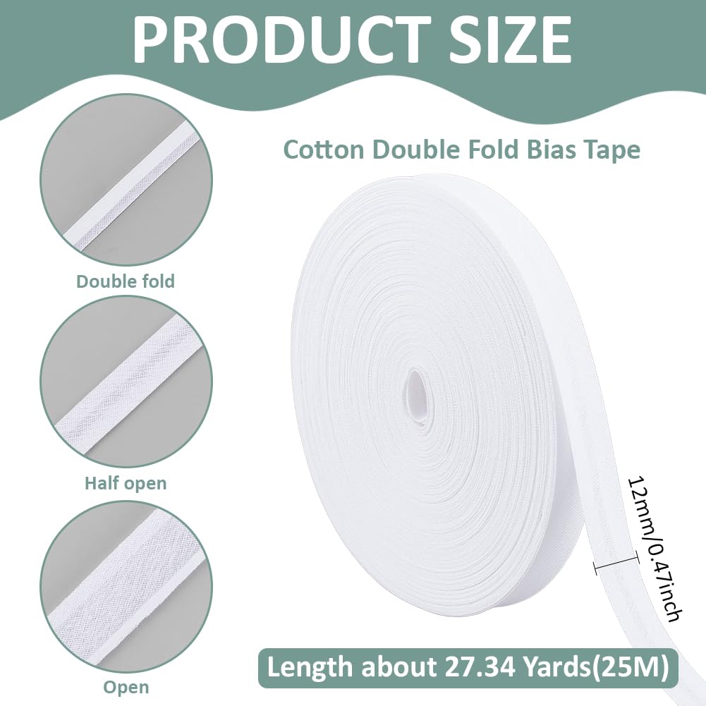 BENECREAT Biais Coton Blanc Double Pli 12 mm x 25 m
