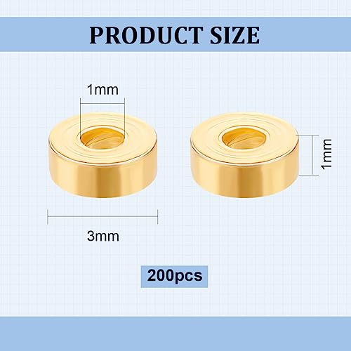 BENECREAT Perles Rondes Laiton Plaqué Or 18K 3 mm 200 Pcs