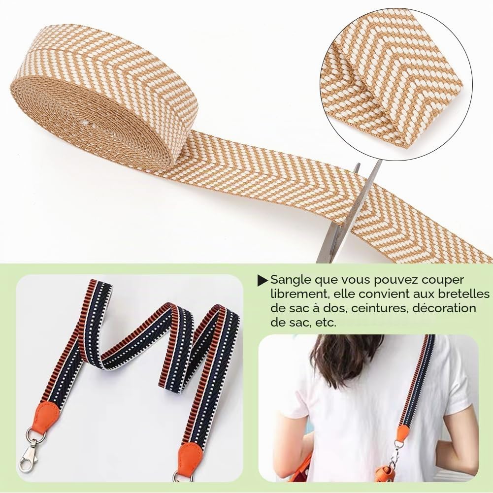 BENECREAT sangle coton bois 38mm 4,6m anses sac