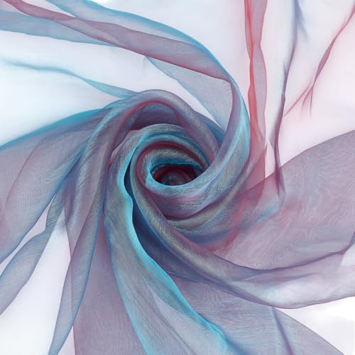 BENECREAT Tissu Organza Bicolore Bleu Acier 5m Tulle Irisé