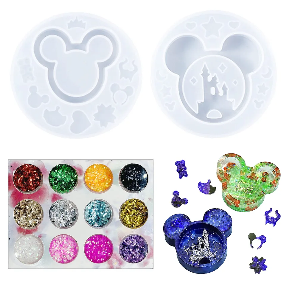 Cayway moule silicone tête souris 2 pcs bijoux paillettes