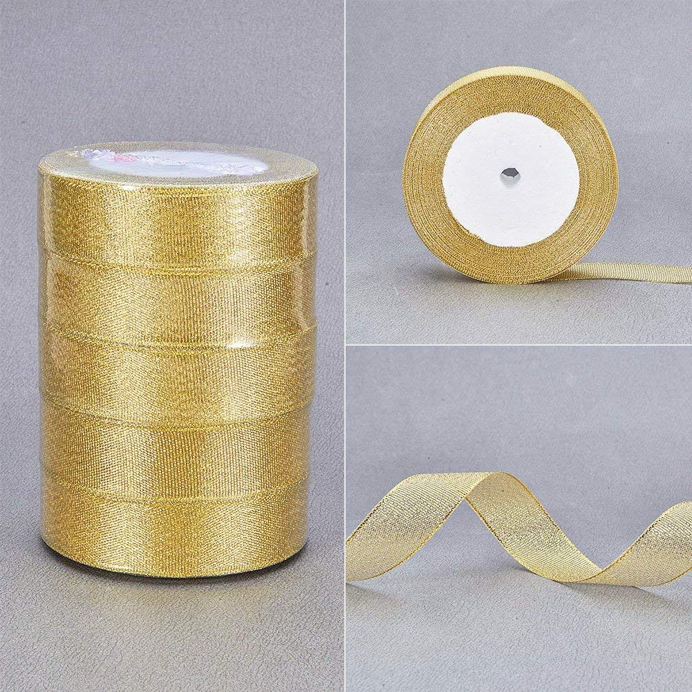 BENECREAT Ruban Organza Paillettes Or 25 mm 5 x 25 verges