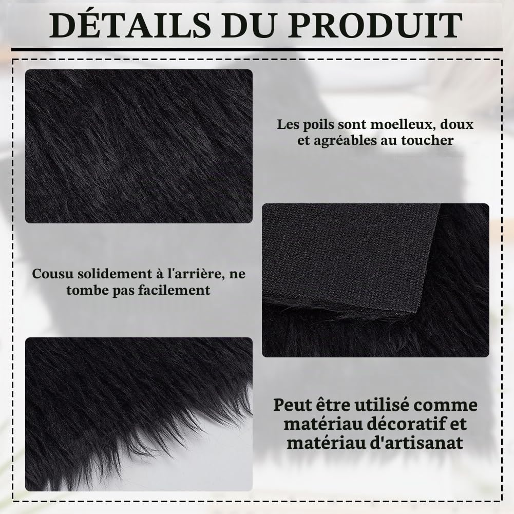 BENECREAT tissu fausse fourrure noire 25x25cm x2 douce