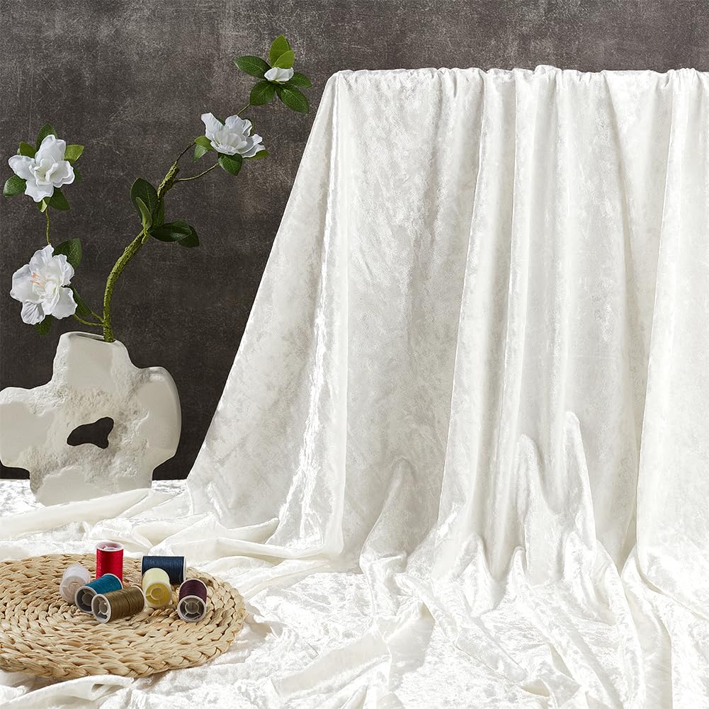 BENECREAT Velours Écrasé Tissu Blanc 1,6x1m