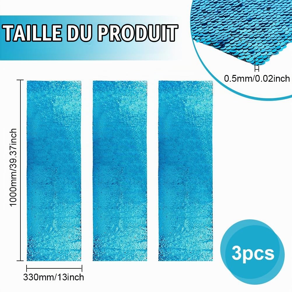 BENECREAT tissu paillettes réversible bleu argent 100x33cm