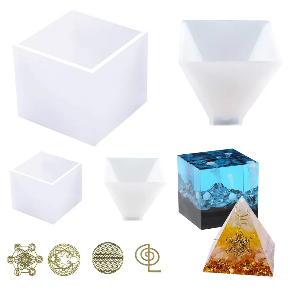 Cayway moule silicone résine pyramide cube 4 pcs stickers