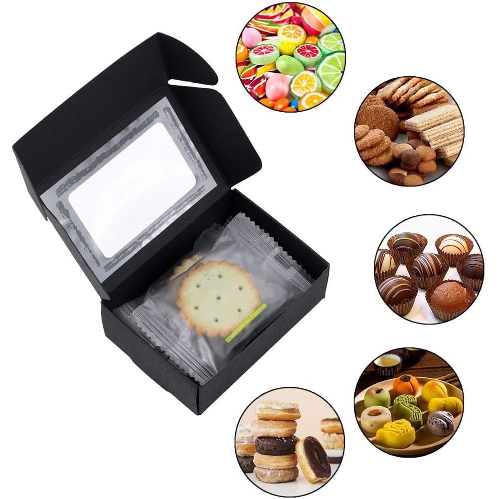 BENECREAT Boîtes kraft noires fenêtre lot de 100 8,7x6,2x3 cm