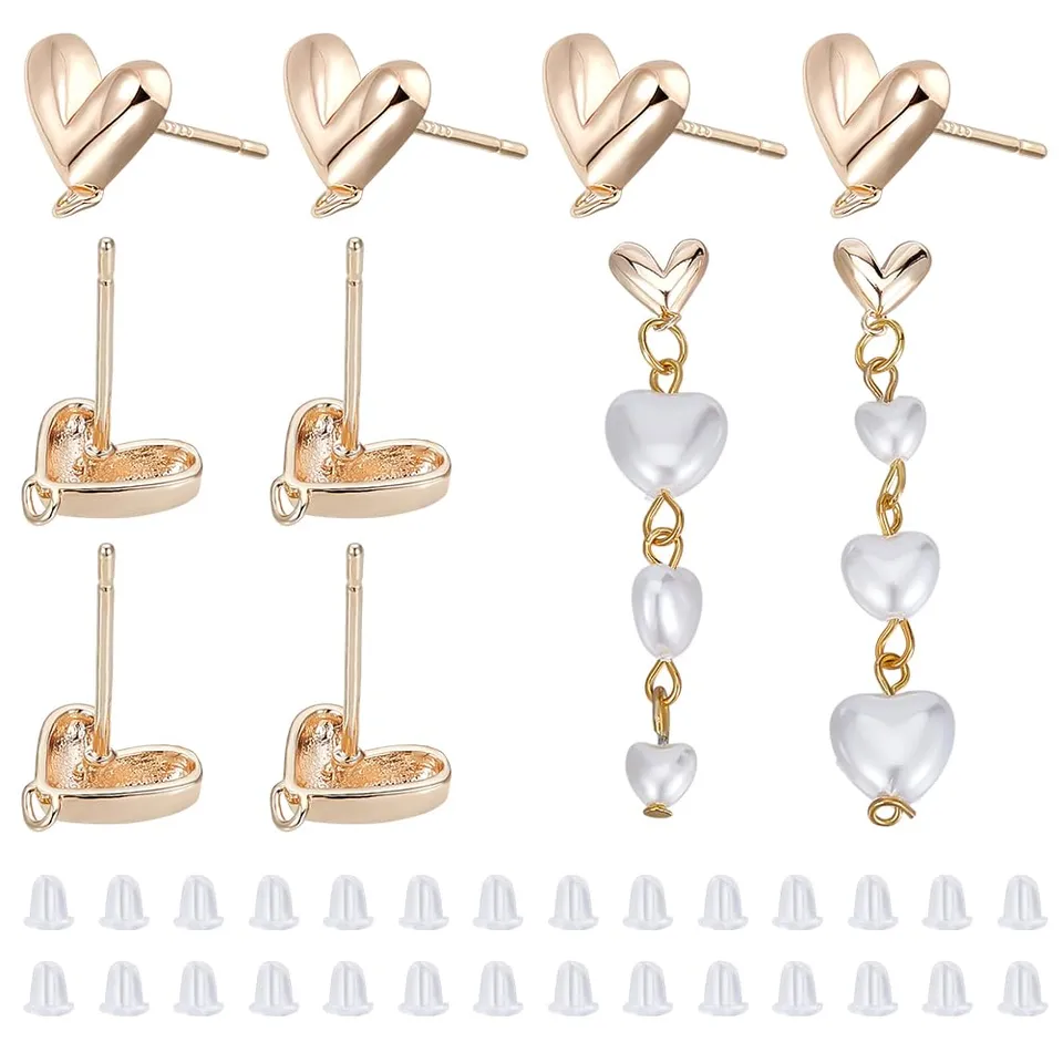 BENECREAT Boucles Oreilles Tige Cœur Doré 9x8,5mm 4 Paires