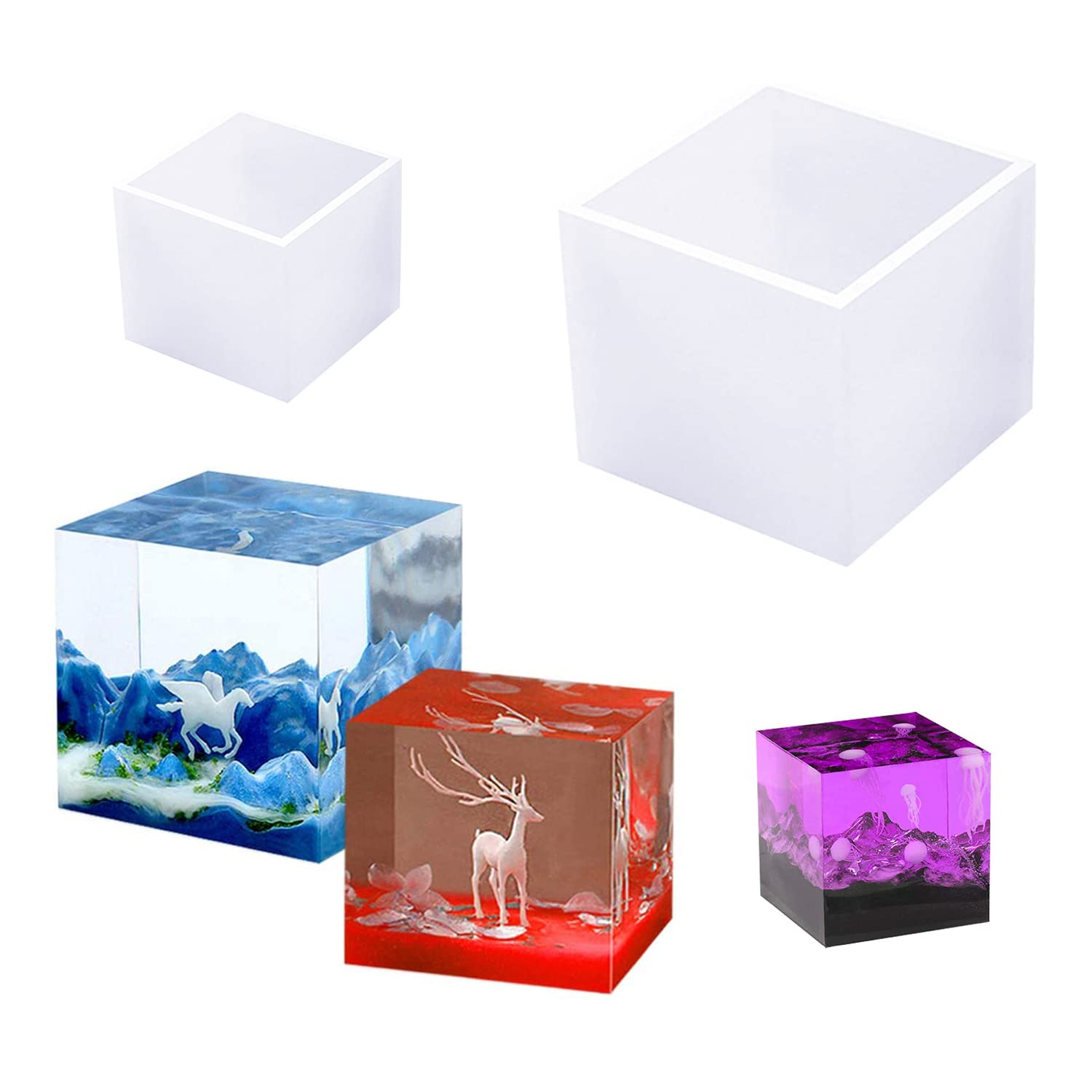 Cayway moule silicone résine pyramide cube 4 pcs stickers