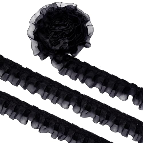 BENECREAT Ruban Organza Volants Noir 9,1 m 40 mm