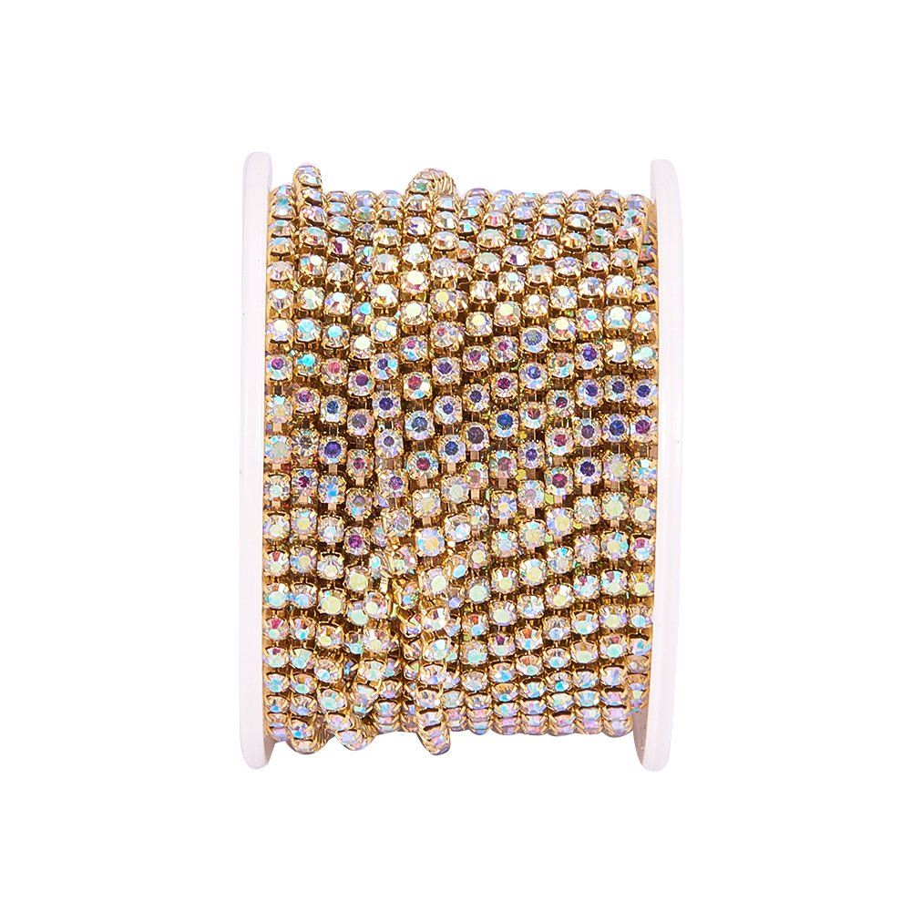 BENECREAT Chaîne Strass Cristal AB 2,6mm 9,14m Fond Or Couture
