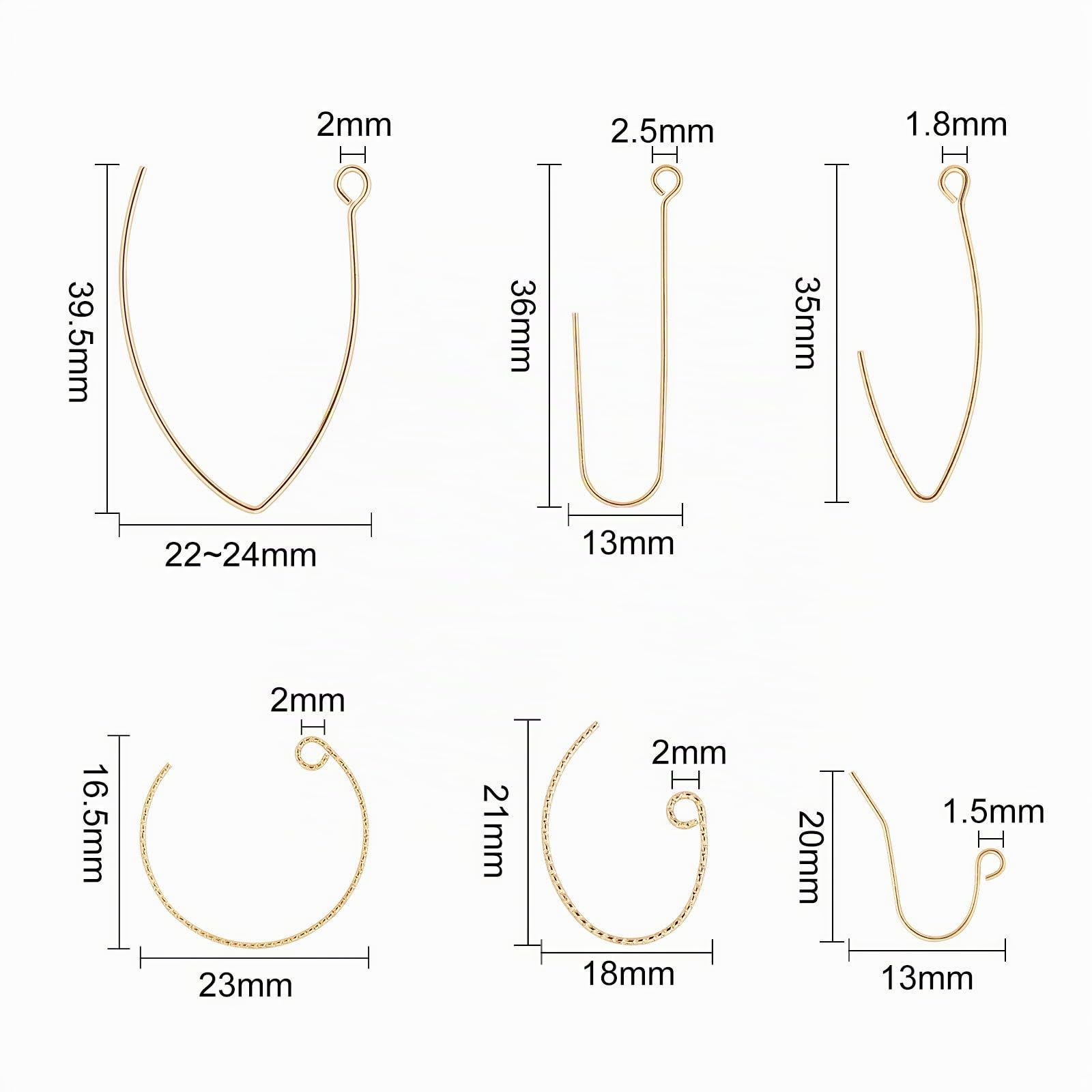 BENECREAT Crochets Boucles d'Oreilles Type 6 Plaqué Or 18K