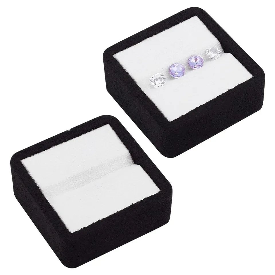BENECREAT 2 écrins velours pierres 6,3 cm noir