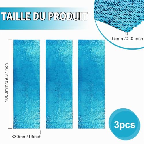 BENECREAT tissu paillettes réversible bleu argent 100x33cm