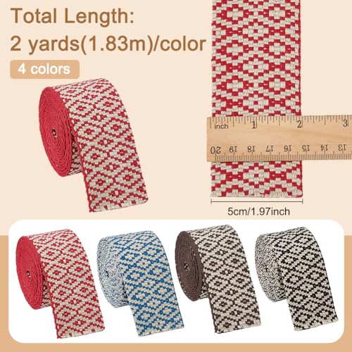BENECREAT Ruban Jacquard Polyester Losange 50mm 4 Couleurs 8 Yards