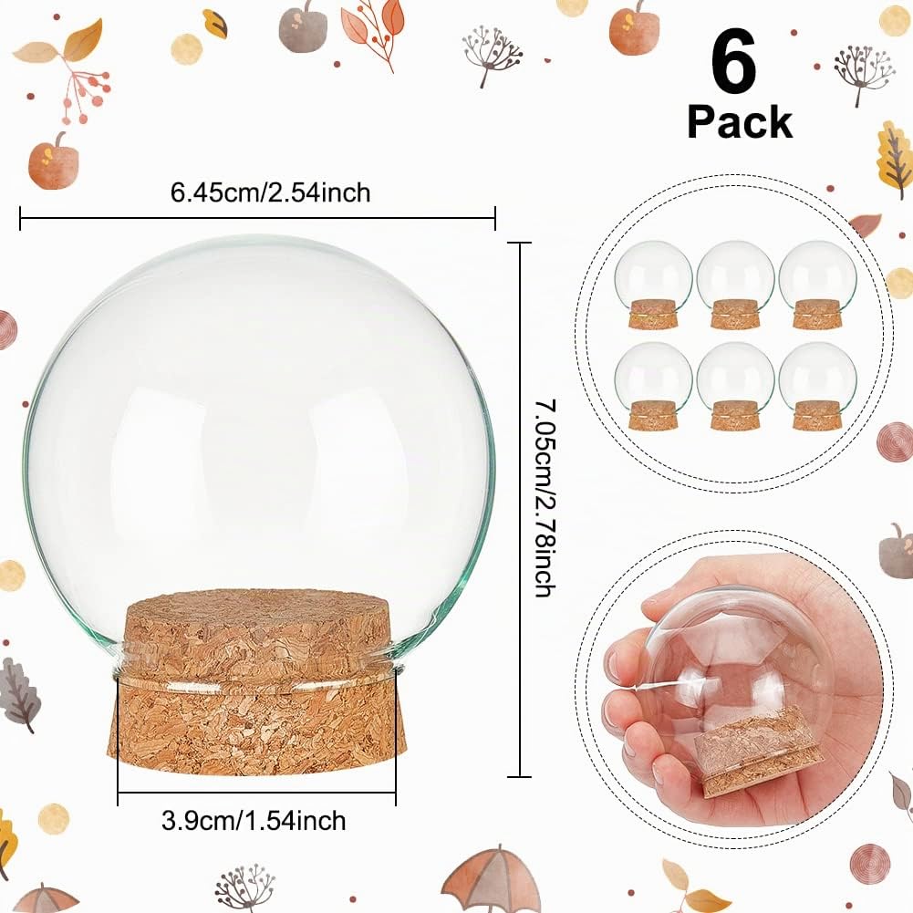 BENECREAT Lot 6 Bocaux Cloche Verre 64,5x70,5 mm Liège