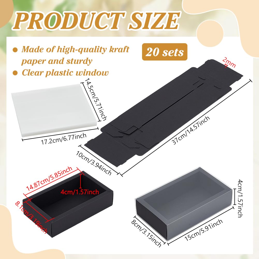 BENECREAT Boîte Cadeau Tiroir 15x8x4cm Noir x20 à Fenêtre