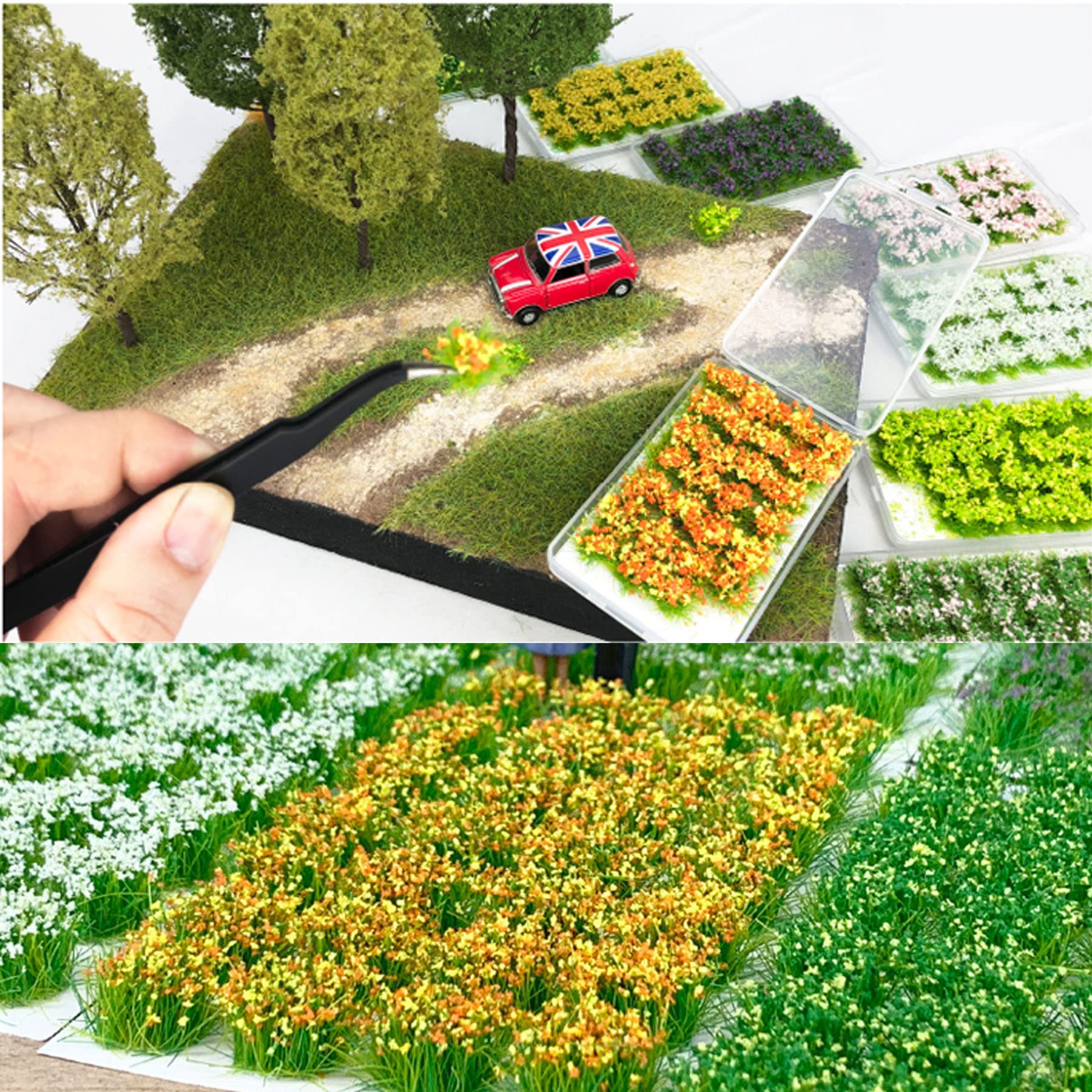 Cayway Touffes Fleurs Miniatures 128 pcs 4 Couleurs Paysage
