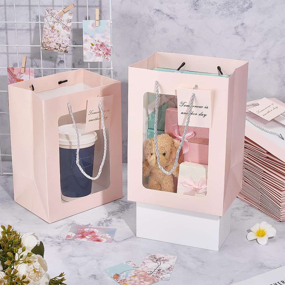 BENECREAT Sacs Cadeaux Fenêtre Rose 30pcs 25x18x13cm Carton
