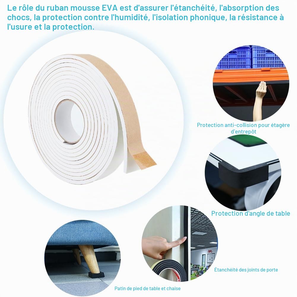 BENECREAT 40x6mm bande mousse étanchéité blanche 5m