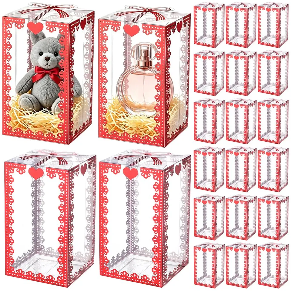 BENECREAT Boîte cadeau plastique rouge 7x7x12cm lot de 30